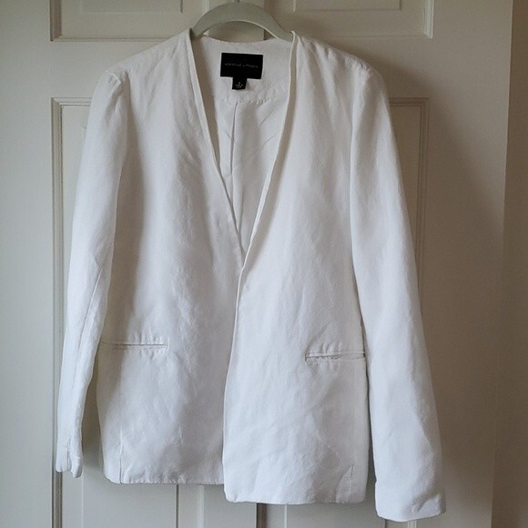 ADRIENNE VITTADINI LINEN BLEND JACKET BLAZER WHITE SUMMER OFFICE SMALL - Picture 1 of 9